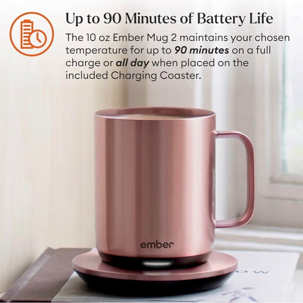 new ember temperature control smart mug 10oz app controlled heated rose gold mug - Picture 4 of 11